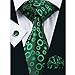 Hi-Tie Men Classic Green Teal Tie Necktie with Cufflinks and Pocket Square Tie Set