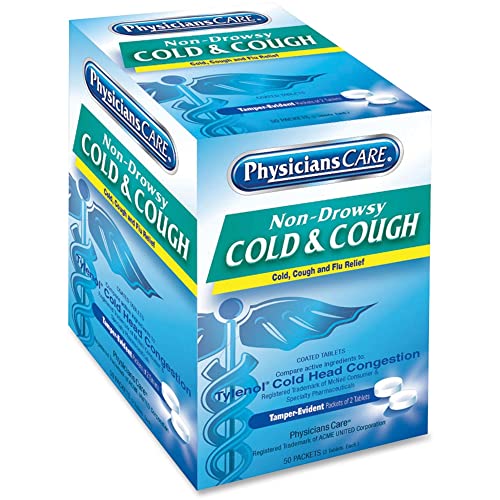 PhysiciansCare Cold and Cough Congestion Medication, 50 Doses of Two Tablets, Non Drowsy