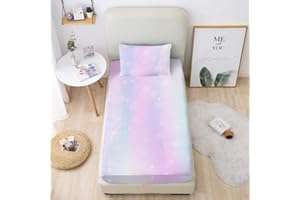 MUSOLEI Colorful Girl Fitted Sheet Set Rainbow Sheet, 3D Rainbow Bedding Set Girls Twin Sheets 2PCS Boho 1 Fitted Sheet with 1 Pillowcase Wrinkle Free Cozy Microfiber Twin Sheets for Girls (T)