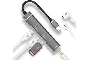 USB C to Dual USB C and 3.5mm Audio Adapter, PD 60W Fast Charging & DAC Chip, Type-C Splitter for Music, Call and Charging, C