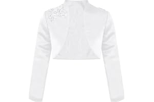 Kvysinly Girl's Long Sleeve Satin Bolero Jacket Shrug Open Front Cardigan Flower Girl Dress Cover up