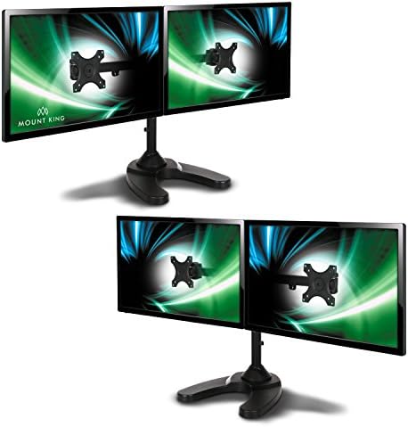 Mount King Dual Monitor Stand S2 Pro Series - Premium Military Grade Steel, Heavy Duty Weighted Base Holds 2X LCD Screens Up to 24", Easy Set Up Includes Cable Management (2-Pack)