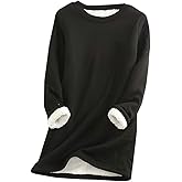 YRAETENM Fleece Sweatshirts for Women Warm Sherpa Lined Crewneck Pullover Soft Casual Loungewear Winter Thermal Tunic Tops
