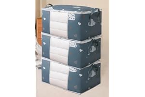 3 Pcs Large Foldable Storage Bag Organizer with Reinforced Handle,Clear Window,Zipper Closure,Moving Bags and Storage Contain