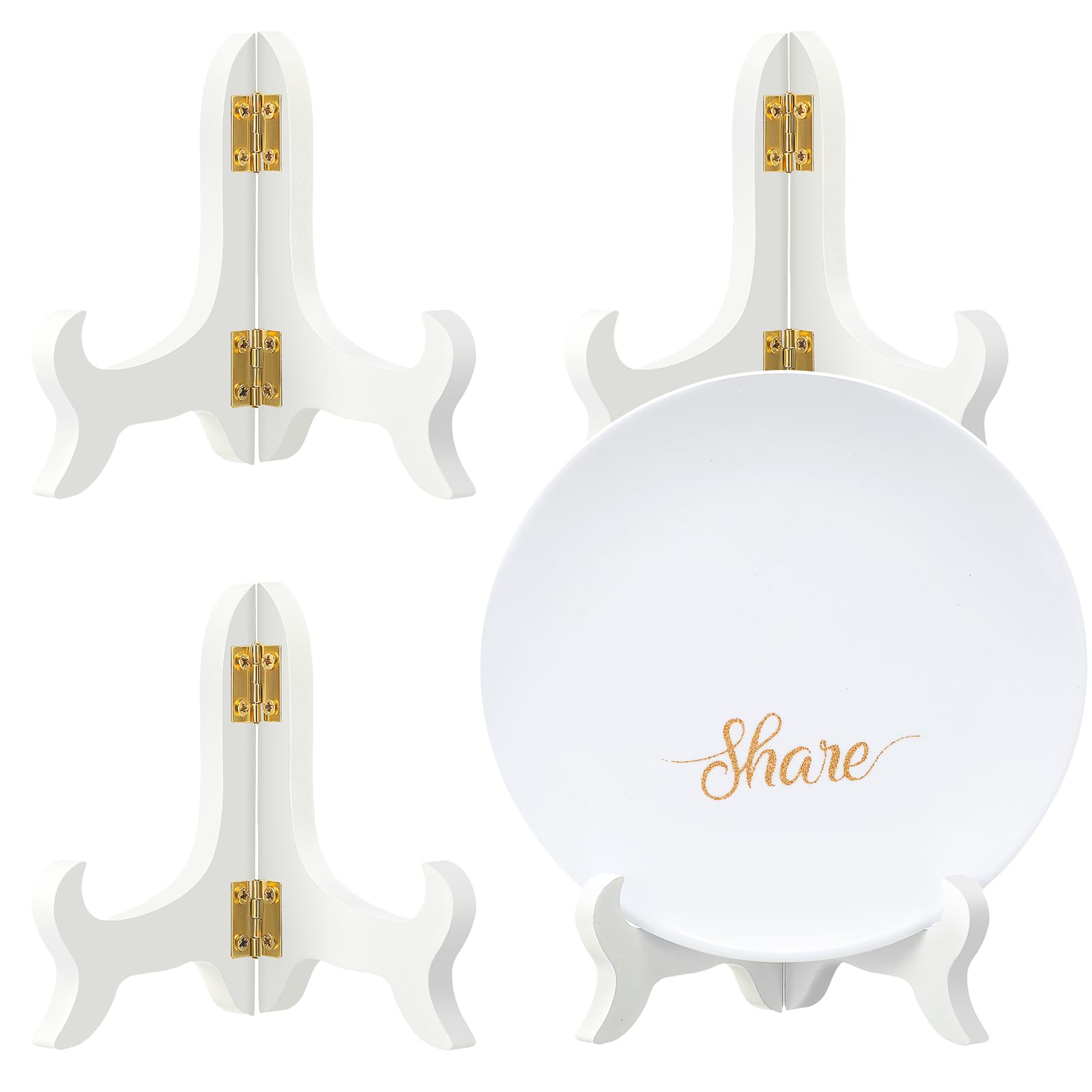 Photo 1 of Tatuo 4 Packs 5 Inch Wooden Display Stand Decorative Plate Stands for Display Picture Frame Holder Easels(White)