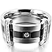 INBLUE Men's Stainless Steel Ring Band CZ Silver Tone Black Wedding