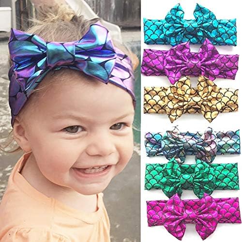 ngratyhJohn Headband Headwear For Women & Girls, Baby Girls Metallic Mermaid Scale Big Bow Headband Hair Band Elastic Headwear - Dark Blue