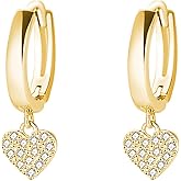 Reffeer Solid 925 Sterling Silver Love Heart Small Hoop Earrings for Women Teen Girls CZ Heart Hoop Earrings Huggie Drop