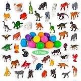 YIHONG 48 Pcs Easter Eggs Prefilled with Assorted Natural World Animal Figures, Bright Colorful Plastic Surprise Eggs for Kids Party Favors, Easter Egg Stuffers Fillers