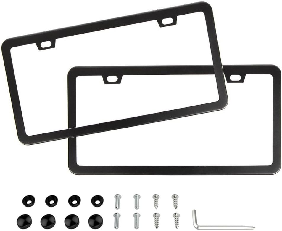 Black Car License Plate Frames ,2 PCS Stainless Steel Licence Thin Auto Plate Covers with 2 Holes Fixed for US Car Number Plate by Eyouic