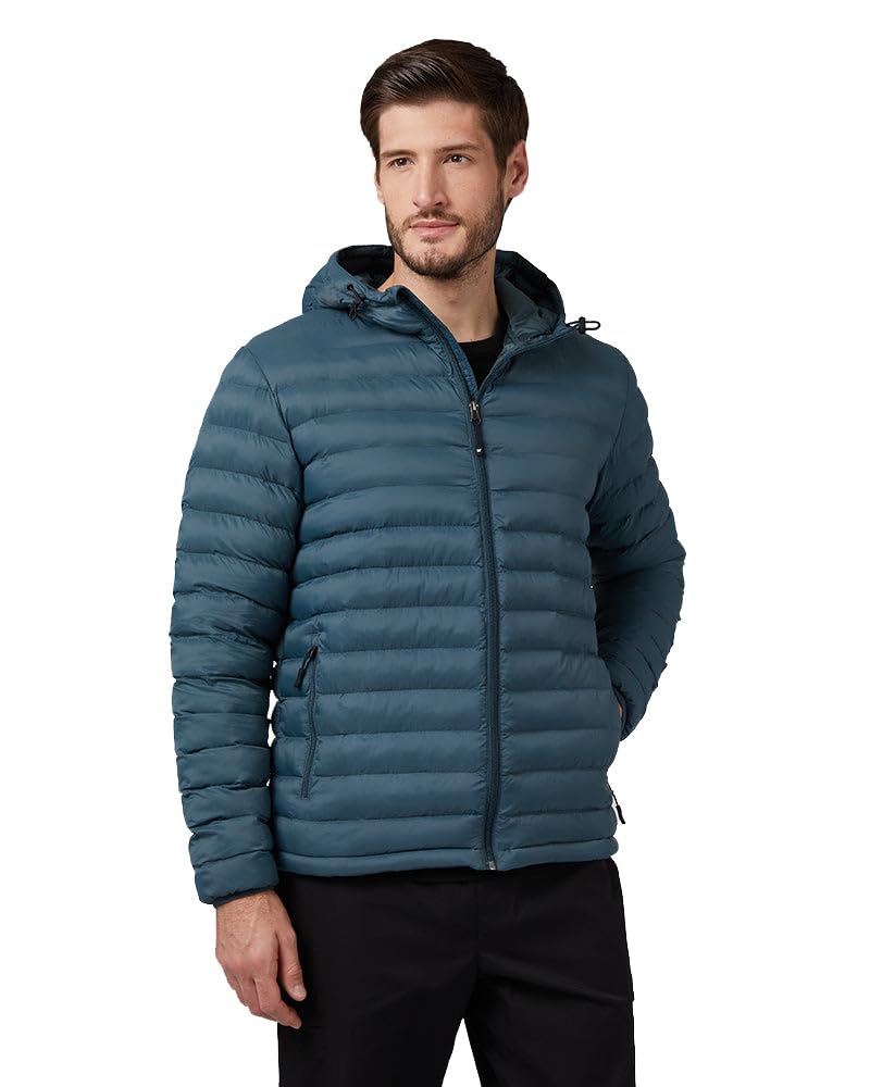Photo 1 of 32 Degrees Heat Men’s Lightweight Packable Hooded Jacket – Water Resistant Travel Puffer, Thunderhead, Medium