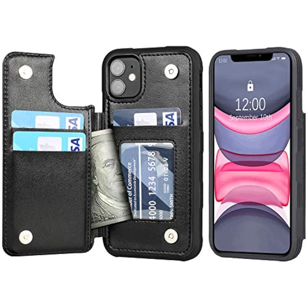 Arae Case For IPhone 11 PU Leather Wallet With Card Pockets Back Flip