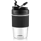 Sivaphe Reusable Glass Ice Hot Coffee Cup 16 oz, Portable Travel Mug with Spill-Proof Lid and Thermal Sleeve for Home Office Blue