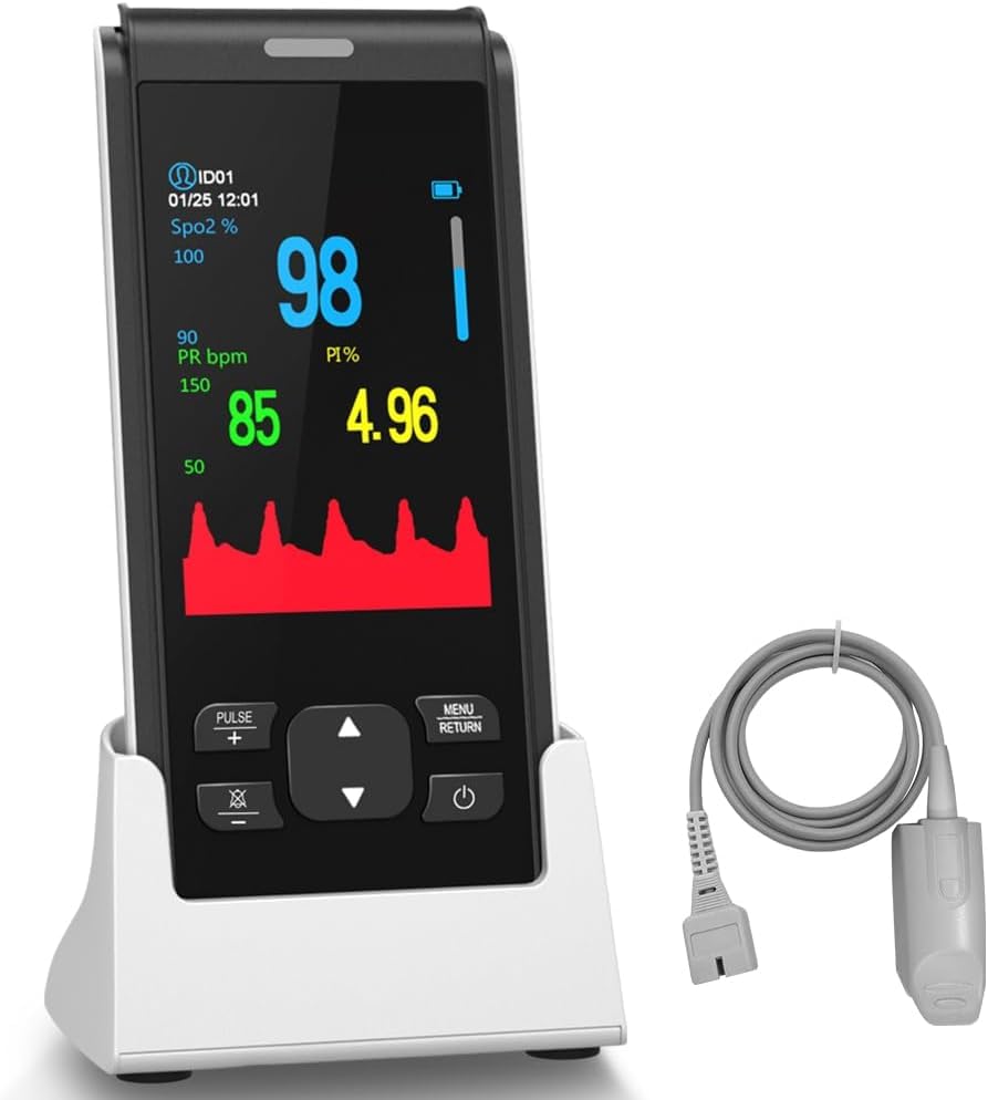 HealthTree Handheld Fingertip Pulse Oximeter, Rechargeable Pulse Oximetry, Finger Blood Oxygen Saturation Monitor with SpO2 & Pulse Rate, Portable Oxygen Meter Finger with Overnight Continuous