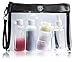TSA Approved Clear Toiletry Bag with 7 Bottles (max.3.38oz) - Liduid Travel Set - Transparent Zipper Bag for Cosmetics - Plastic PVC Airport Security Luggage Organizer Pouch, Wash Kit TRAVANDO (Black)
