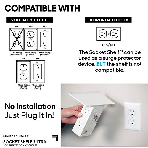 Sharper Image Socket Shelf Ultra 8 Port Surge Protector Wall Outlet