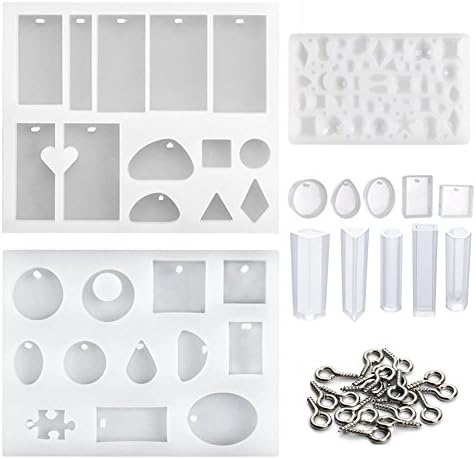 ZJKOO 13 Pieces Jewelry Casting Molds Silicone Resin Jewelry Molds Silicone Pendant Mold Set with 100 Pieces Eye Screw for Jewelry Pendants DIY