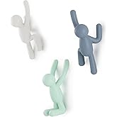 Umbra Buddy Wall Hooks – Decorative Wall Mounted Coat Hooks for Hanging Coats, Scarves, Bags, Purses, Backpacks, Towels and More, Set of 3, White/Grey/Mint