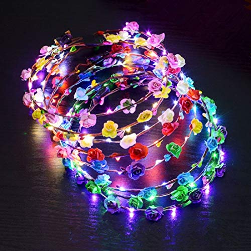 LED Glowing Wreath Flower Crown Hair Band Wedding Floral Garland Festival Flower Headdress Hair Accessory Festival
