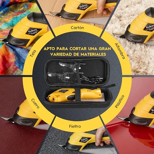 Kolozy Electric Scissors Sewing Cordless Rechargeable Cardboard Cutter 4V Battery 2500 mAh 10000 RPM with 2 Blades, Electric Cutter Suitable for Fabric Cardboard Carpets Felt Leather Plastic