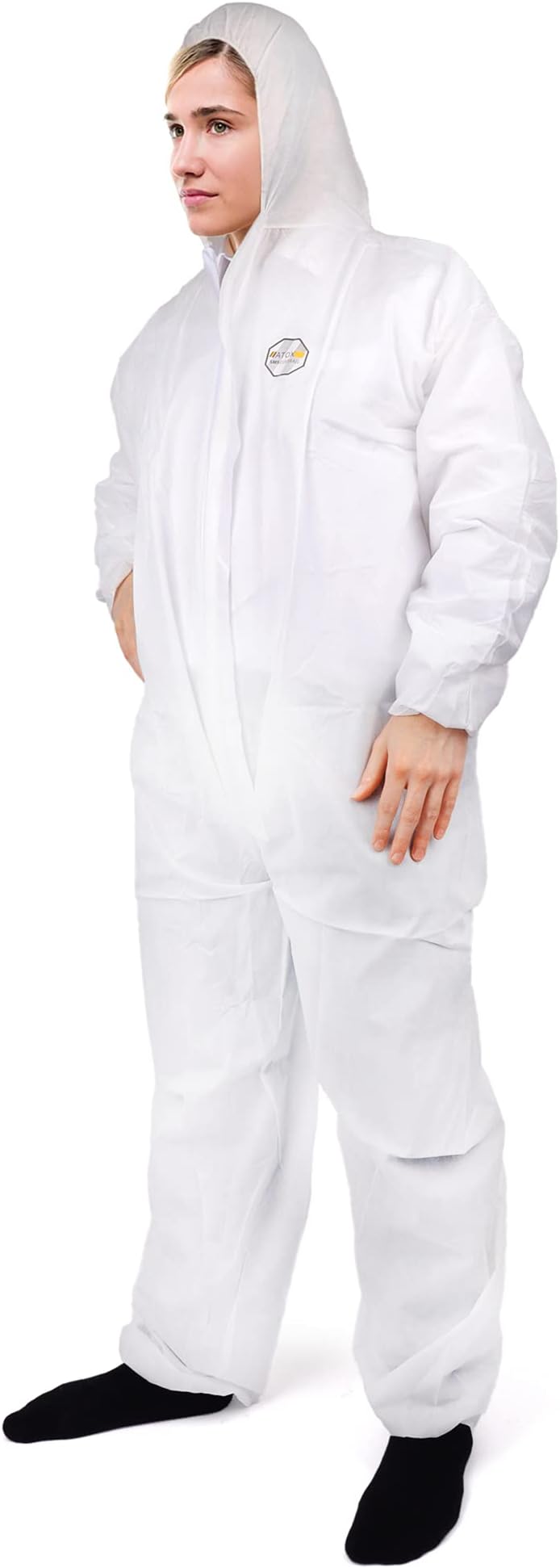 2 Pack 2X-Large Disposable Coveralls with Hood Protective Suit, Microporous, White Elastic Wrist