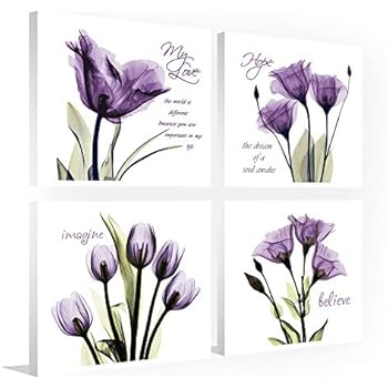 Sweety Decor, Canvas Print Wall Art Painting, Elegant Purple Flower for Home Decor, 12 x 12in x 4Panels (Purple, 12 x 12in)
