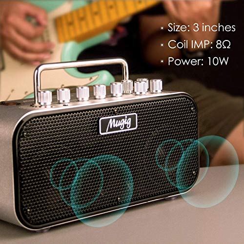 Mugig MA-2 Electric Guitar Amplifier, 10W Amp, 8 Customized Timbre and Effects, Multi-Connection, Built-In Tuner, Dual-Power by AA Batteries or DC12V