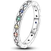 Parmuz 925 Sterling Silver Rings for Woman Dainty Stackable CZ Star Moon Cross Eternity Engagement Bands Ring for Her