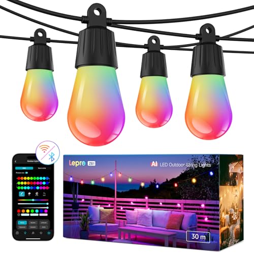 Lepro ZB1 AI LED Fairy Lights Outdoor 30 m, RGB + Warm White Smart LED S14 WiFi Bulbs, App Control, Works with Alexa & Google, IP65, Personalised AI Light Designer, without Remote Control, 30 LEDs