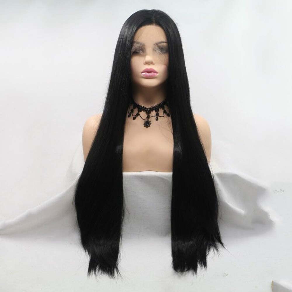 Xiweiya Wig 1b#Color Black Silky Straight Synthetic Lace Front Black Wigs For Women Hair Long Hair Wig Heat Resistant Fiber Long Wigs โ image 1