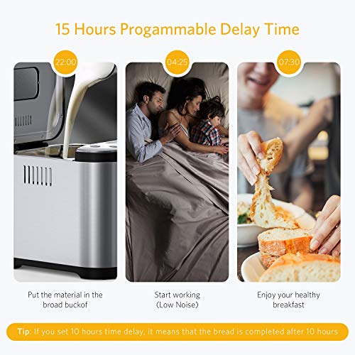 Homever Bread Maker [2018 Upgraded] - Automatic 2LB Bread Machine with Sugar Free Setting, Fully Stainless Stee Bread Maker (15 Programs, 3 Sizes & 3 Colors, 15 Hours Delay Timer, 1 Hour Keep Warm) - Thumbnail 4