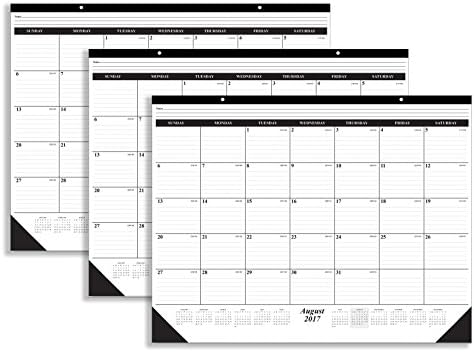 3 PACK Academic 13 Month Deskpads / Wall Calenders August 2017 - August 2018; Great Durable Quality Beautiful Ruled For your Memos Julian Days and Holidays 17 x 22 Inches