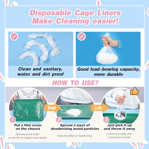 SUSOO 50 Pcs Universal Disposable Pet Cage Liners-122cm Elastic PE Tray Covers for Small & Large Cages Base Litter, Leakproof Plastic Film for Birds,Parrot, Rabbits,Hamster and Animal Cage Accessories
