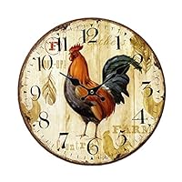 SkyNature Home Wall Clock, Rooster Retro Style,Silent Non -Ticking Quartz Wooden Clock, Large Wall Art Decorative for Living Room,Kids Room,Kitchen,Cafe or Bar - 14 Inch