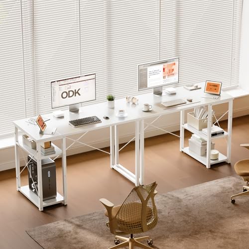 ODK Desk with Storage, 100 x 48 cm Computer Desk with Height-Adjustable and Reversible Shelf, Stable Computer Table for Telework Gaming Students, White