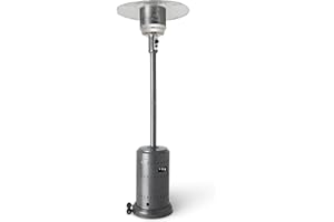 Amazon Basics 46,000 BTU Outdoor Propane Patio Heater with Wheels, Commercial & Residential, Slate Gray, with Water Tank, 32.1 x 32.1 x 91.3 inches (LxWxH)
