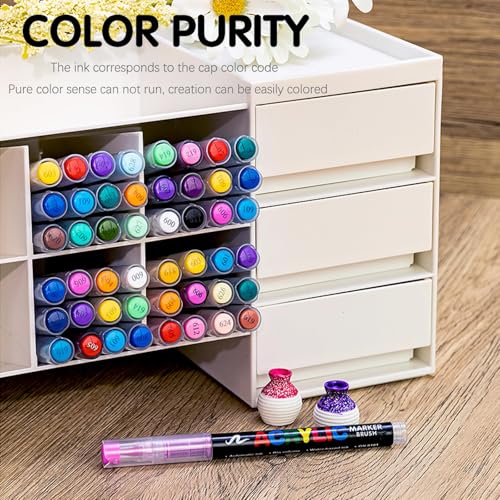 TERRIFI Acrylic Paint Pens, Soft Brush Tip Acrylic Markers, 24 Colors Ideal for Canvas, Rock Painting, Wood, Stone, Glass, Ceramic, Fabric Painting, DIY Crafts