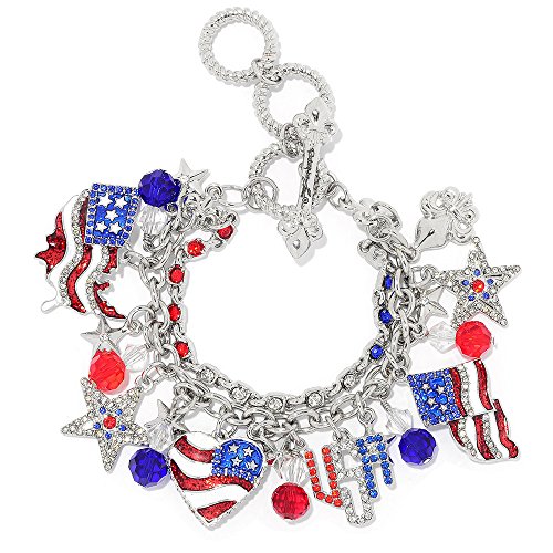 Ritzy Couture American Flag Charm Adjustable Toggle Bracelet (Silvertone)