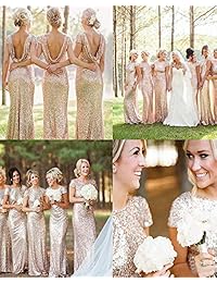 MisShow Vestido para la graduación   Fiesta de noche cubierto de lentejuelas en color oro rosado, vestido para dama de honor