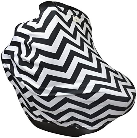 Baby Car Seat Cover Canopy and Nursing Cover Multi-Use Stretchy 5 in 1 Gift (Chevron) by Little Bee Baby