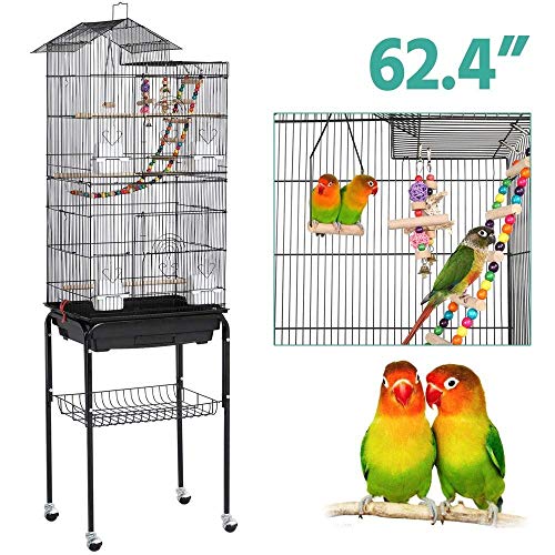 Yaheetech Roof Top Large Metal Flight Bird Cage for Cockatiel Parakeet Conure Lovebird Budgie Parrotlet Finch Canary Small Parrot Bird Cage with Stand (Renewed)
