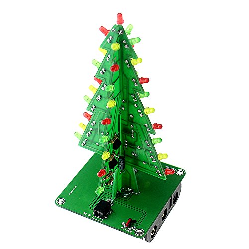 Icstation DIY 3D Christmas Tree Kit with 3 Color Flashing LED for Electronics Solder Practice Fun Gift 5V