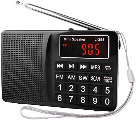 ohCome Portable Shortwave Radio FM AM SW World Band Receiver with Media MP3 Music Player support TF Card / USB Disk, Mini Speaker 3.5mm Aux, Rechargeable Battery, Long Telescopic Antenna (Black)