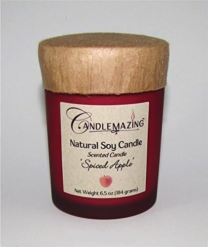 Soy Candle Spiced Apple Scented Eco Friendly Candle in Frosted Red Glass Jar with Kraft Eco Lid