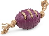 Petface Planet Nobbly Rubber Rugby Ball with Rope Dog Toy Pack 1