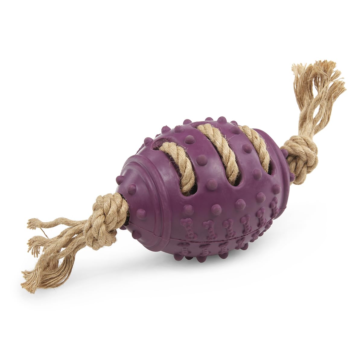 Petface Planet Nobbly Rubber Rugby Ball with Rope Dog Toy (Pack of 1) — image 1