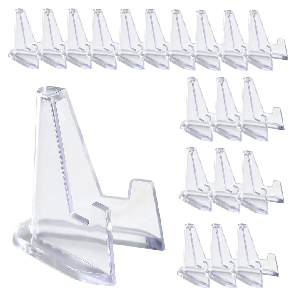 PAIKIUU Mini Acrylic Easel Coin Display Stand, 20PCS Acrylic Clear Coin Stands Trading Card Display Stand Mini Card Holder for Cards Coins Medals Handicrafts Collectibles Display 1.42 inch Tall