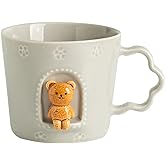 DIHOclub Bear Ceramic Cup Window Animals Mug Cute Cartoon Handmade Figurine Mugs,Holiday and Birthday Gift for Daughter,Son,Kids,9 OZ (Grey)