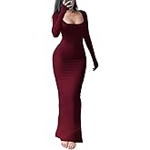 HBQ Women's Bodycon Maxi Dress Long Sleeve Square Neck Lounge Dresses Sexy Night Out Party Dress