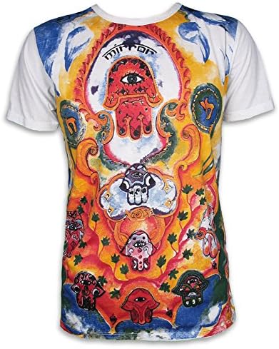 MIRROR by SURE Vintage Men´s T-Shirt Fatimas Hamsa Hand third eye Goa Hippie Hinduism Yoga Size M L XL (L, White - Vintage! See pic!)